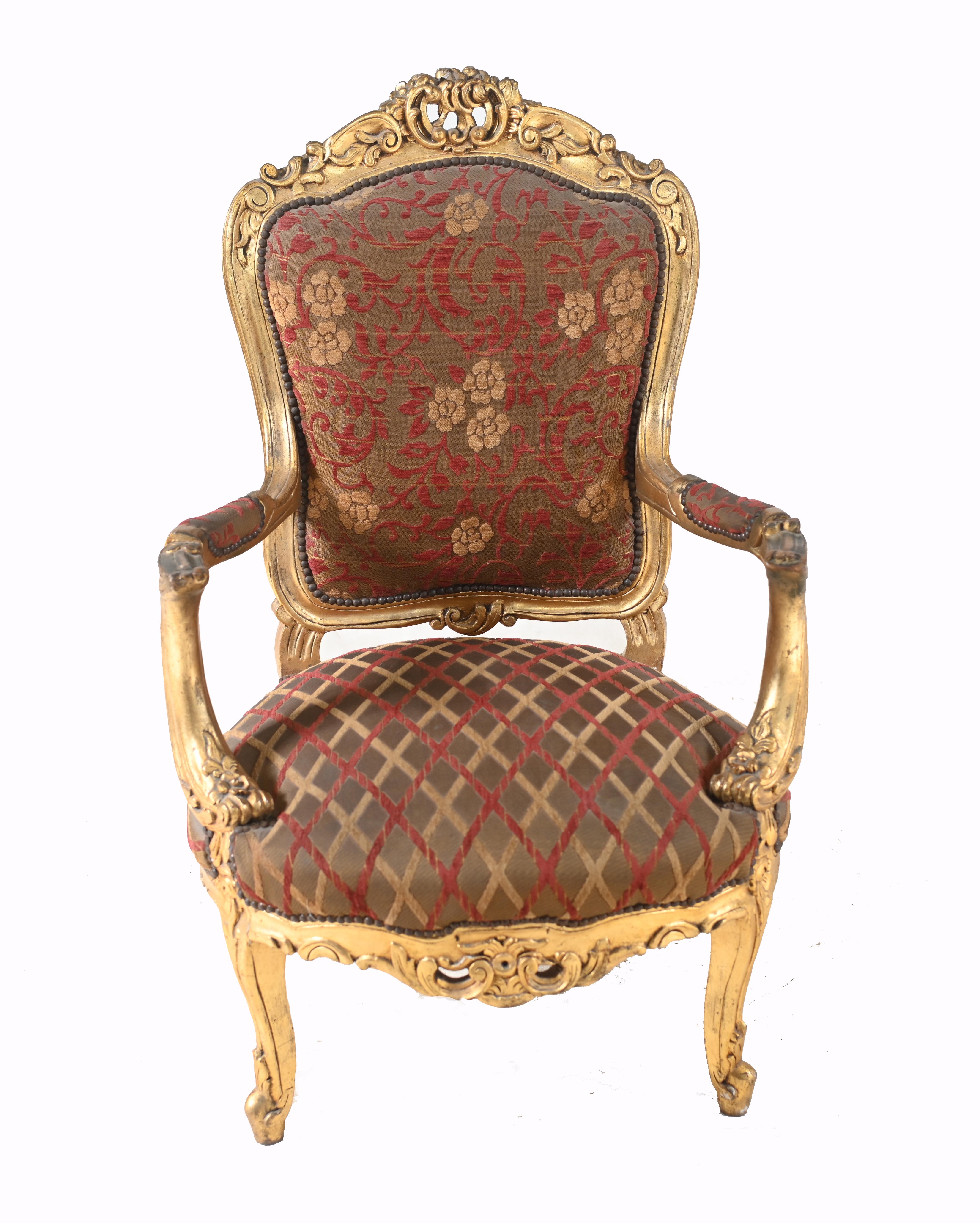 You are viewing a gorgeous pair of French Empire Revival armchairs in gilt
Frames have been hand carved and are very intricate
Very comfortable to sit in - solid and sturdy
Seats, arms and backs are cushioned and finished with colourful