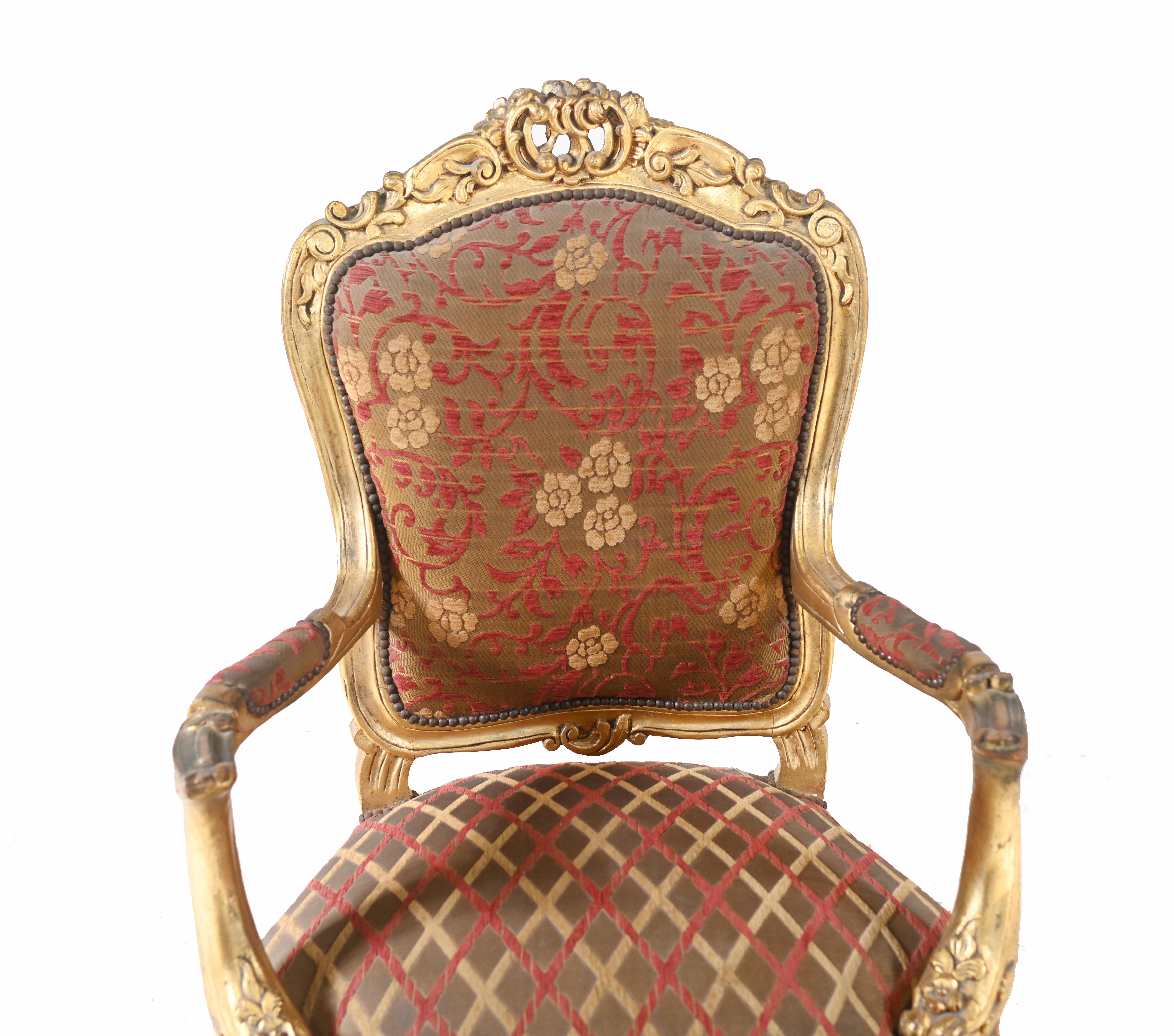 Pair Empire Gilt Arm Chairs Fauteuil In Good Condition For Sale In Potters Bar, GB
