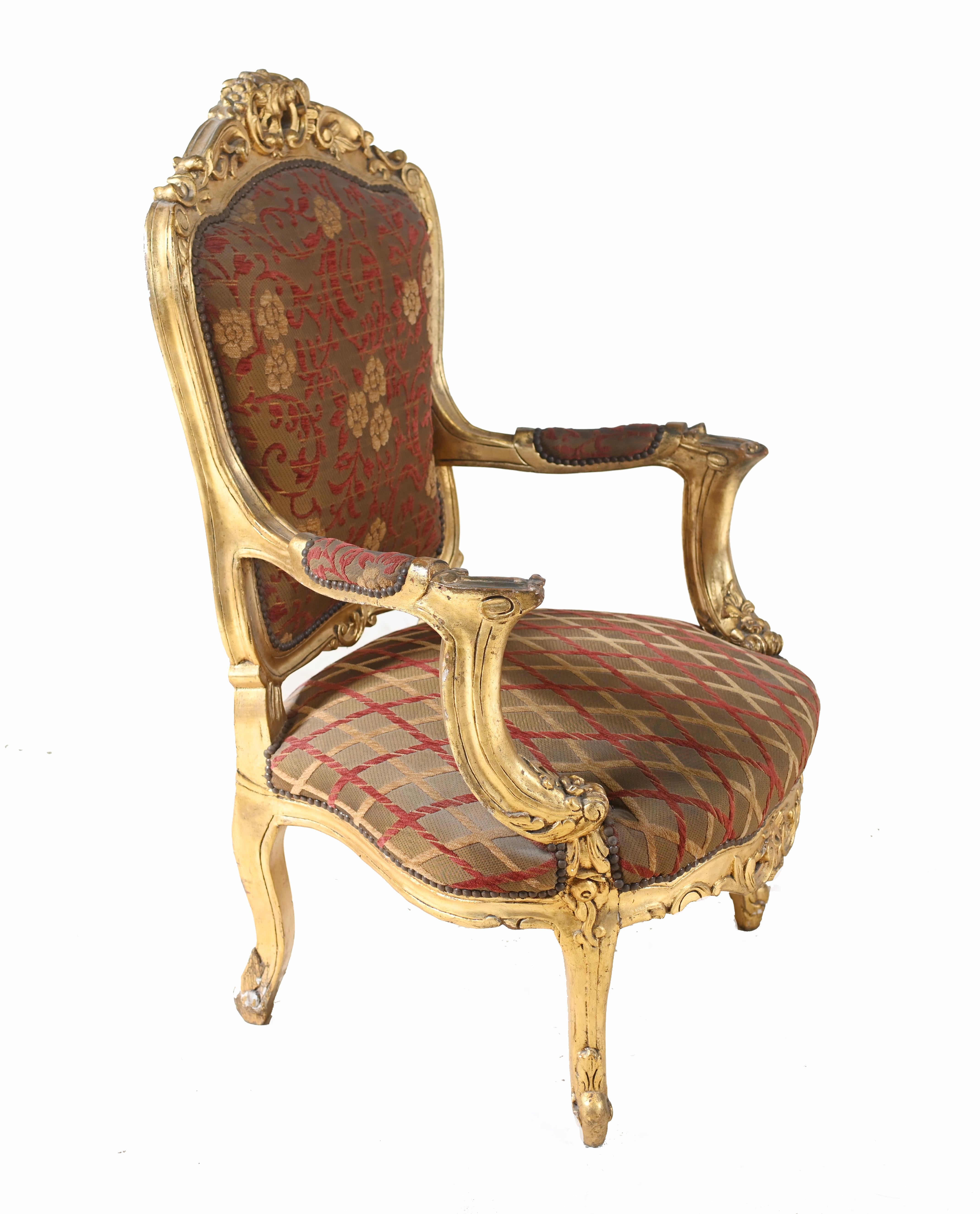 Pair Empire Gilt Arm Chairs Fauteuil For Sale 1