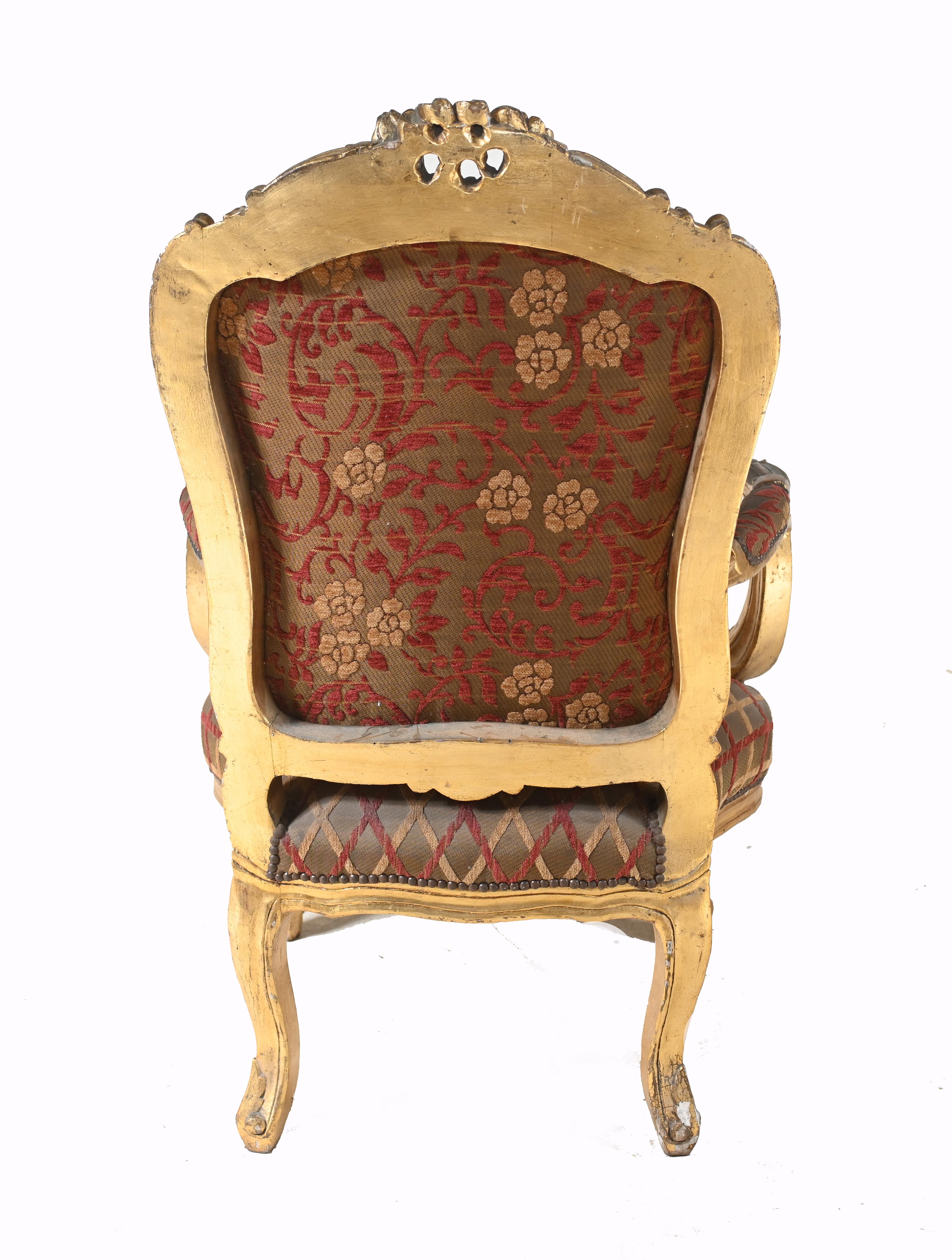 Pair Empire Gilt Arm Chairs Fauteuil For Sale 2