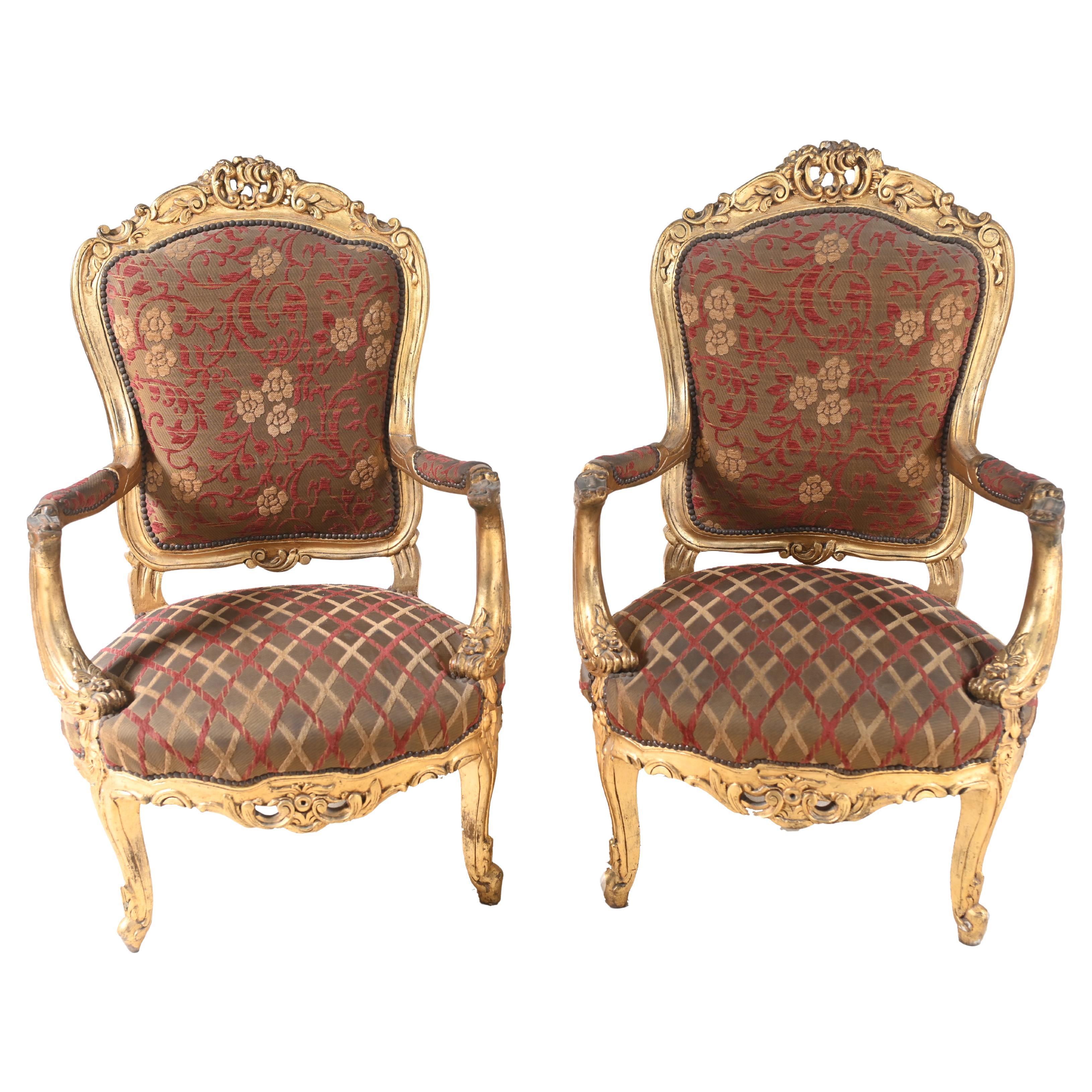 Pair Empire Gilt Arm Chairs Fauteuil For Sale