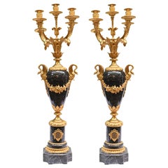 Pareja Candelabros Imperio Dorados Urnas de Mármol 1870 Antigüedades Francesas