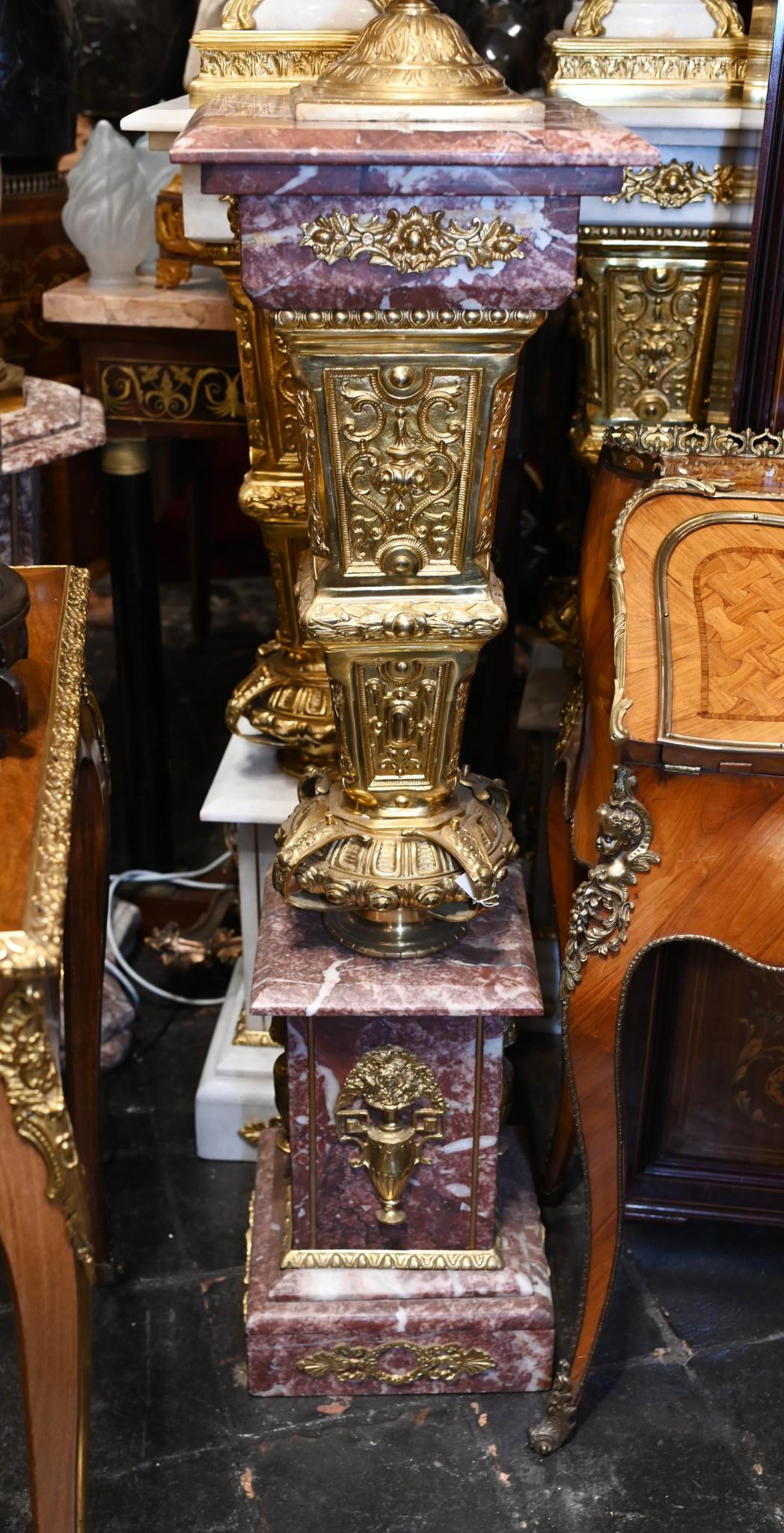 Pair Empire Marble Pedestal Stands Cassolettes Urns French 6