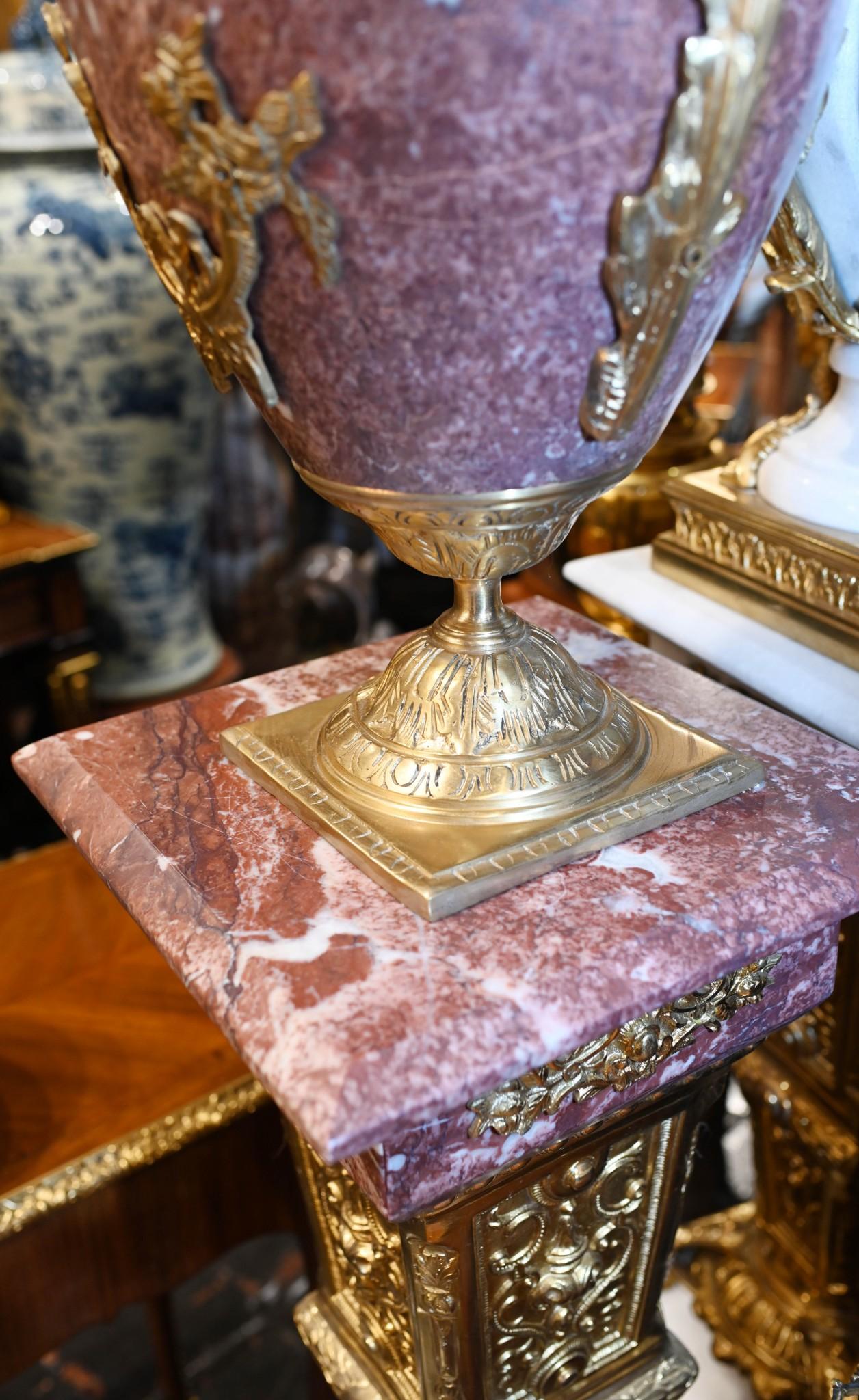 Pair Empire Marble Pedestal Stands Cassolettes Urns French 7