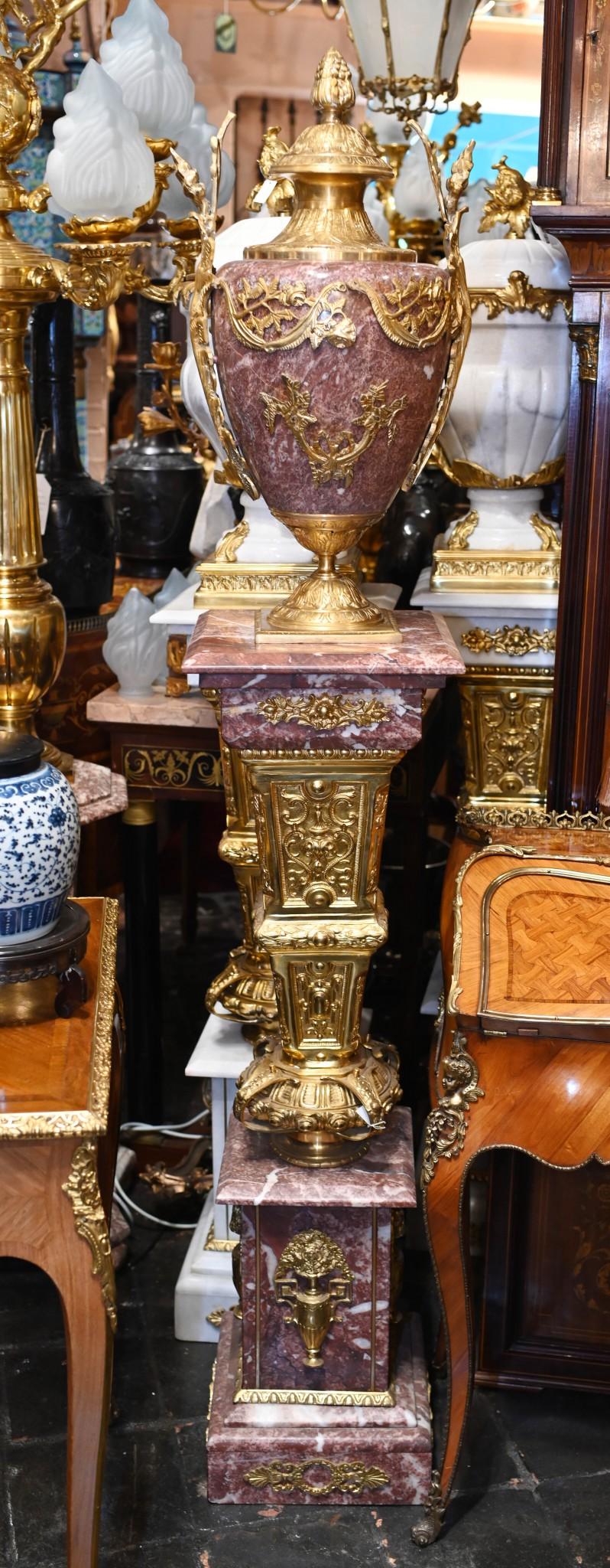 Pair Empire Marble Pedestal Stands Cassolettes Urns French 14
