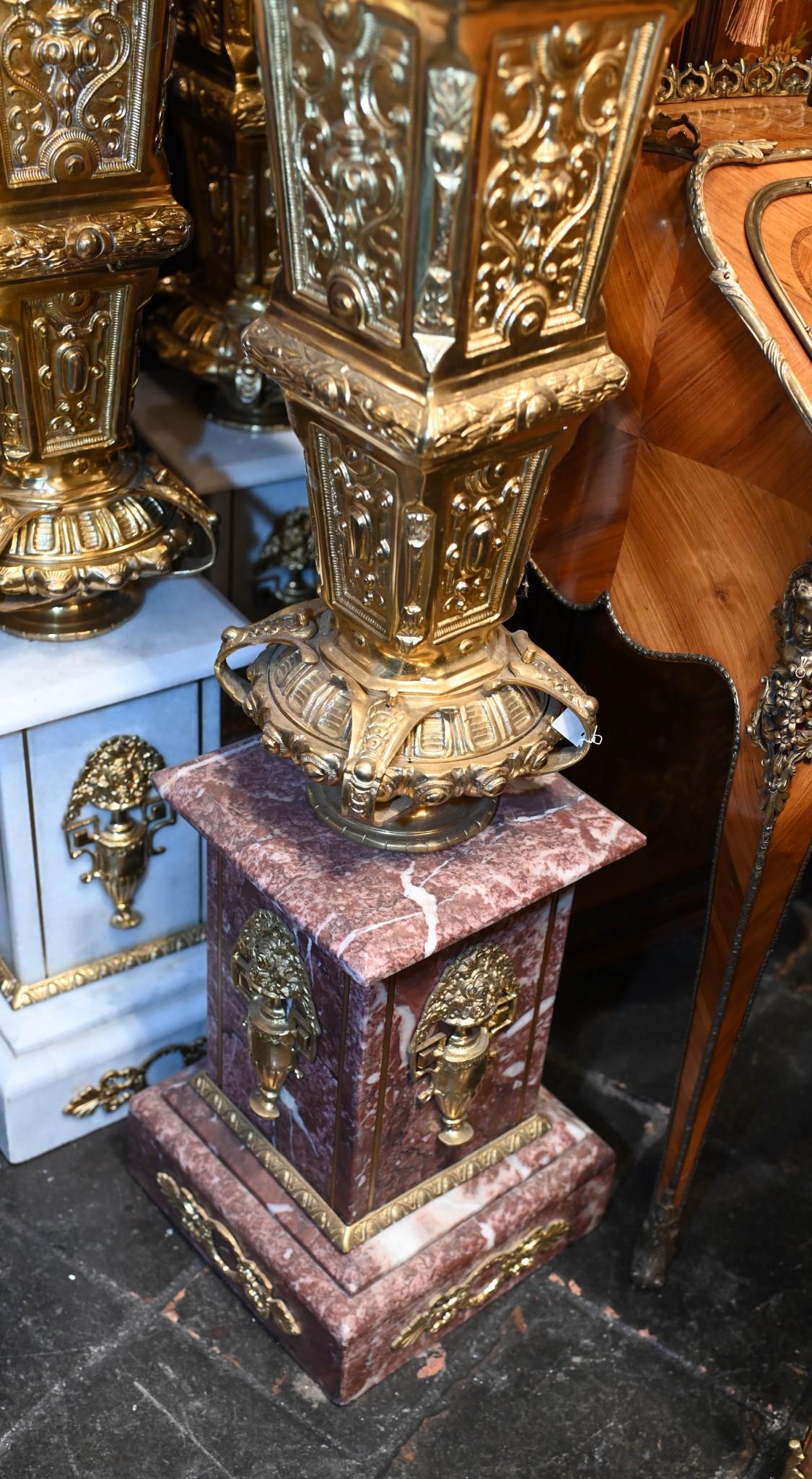 Late 19th Century Pair Empire Marble Pedestal Stands Cassolettes Urns French