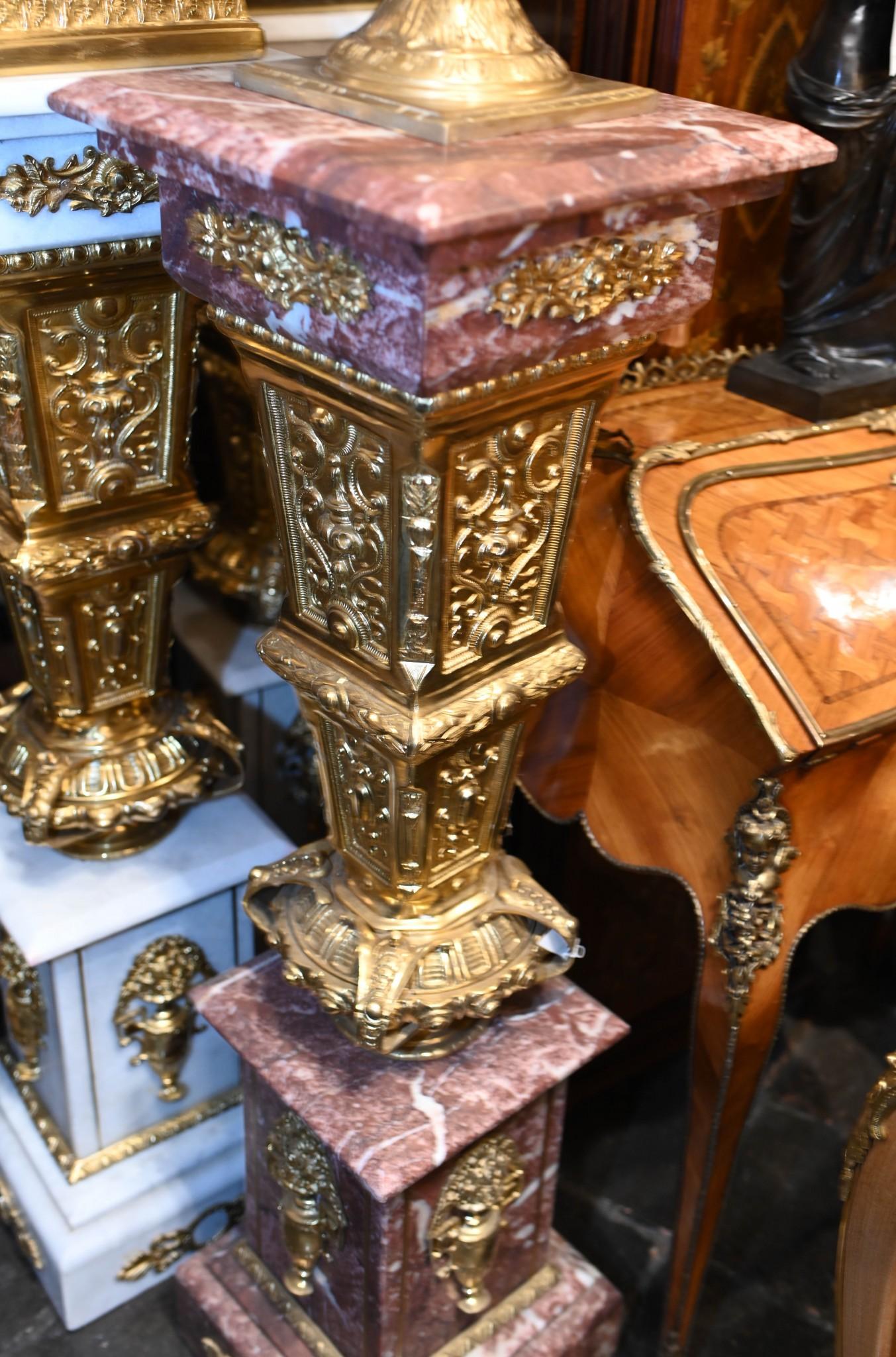 Pair Empire Marble Pedestal Stands Cassolettes Urns French 1