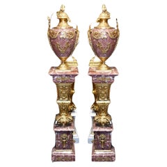 Pair Empire Marble Pedestal Stands Cassolettes Urns French