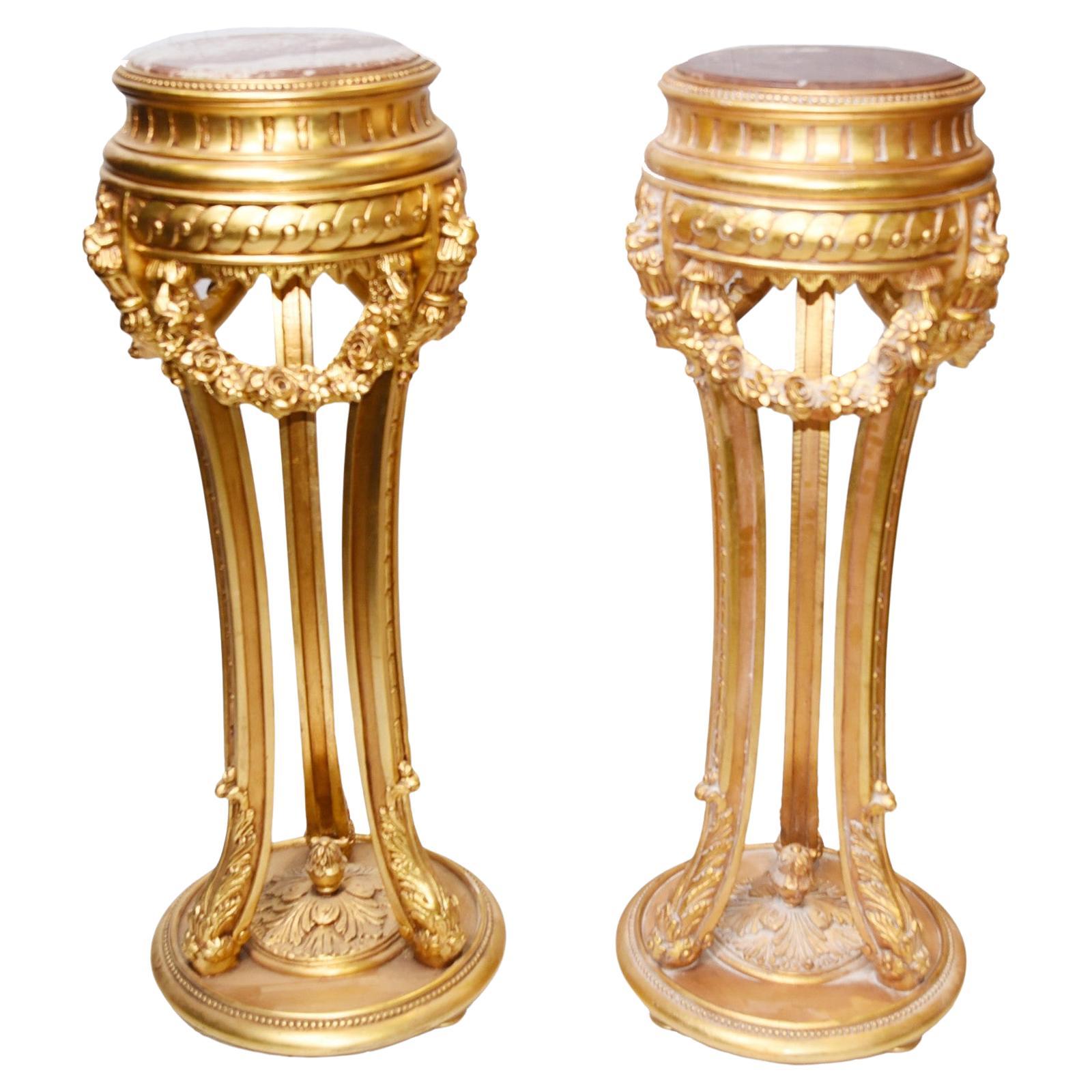 Pair Empire Pedestal Stands - Vergoldete Beistelltische