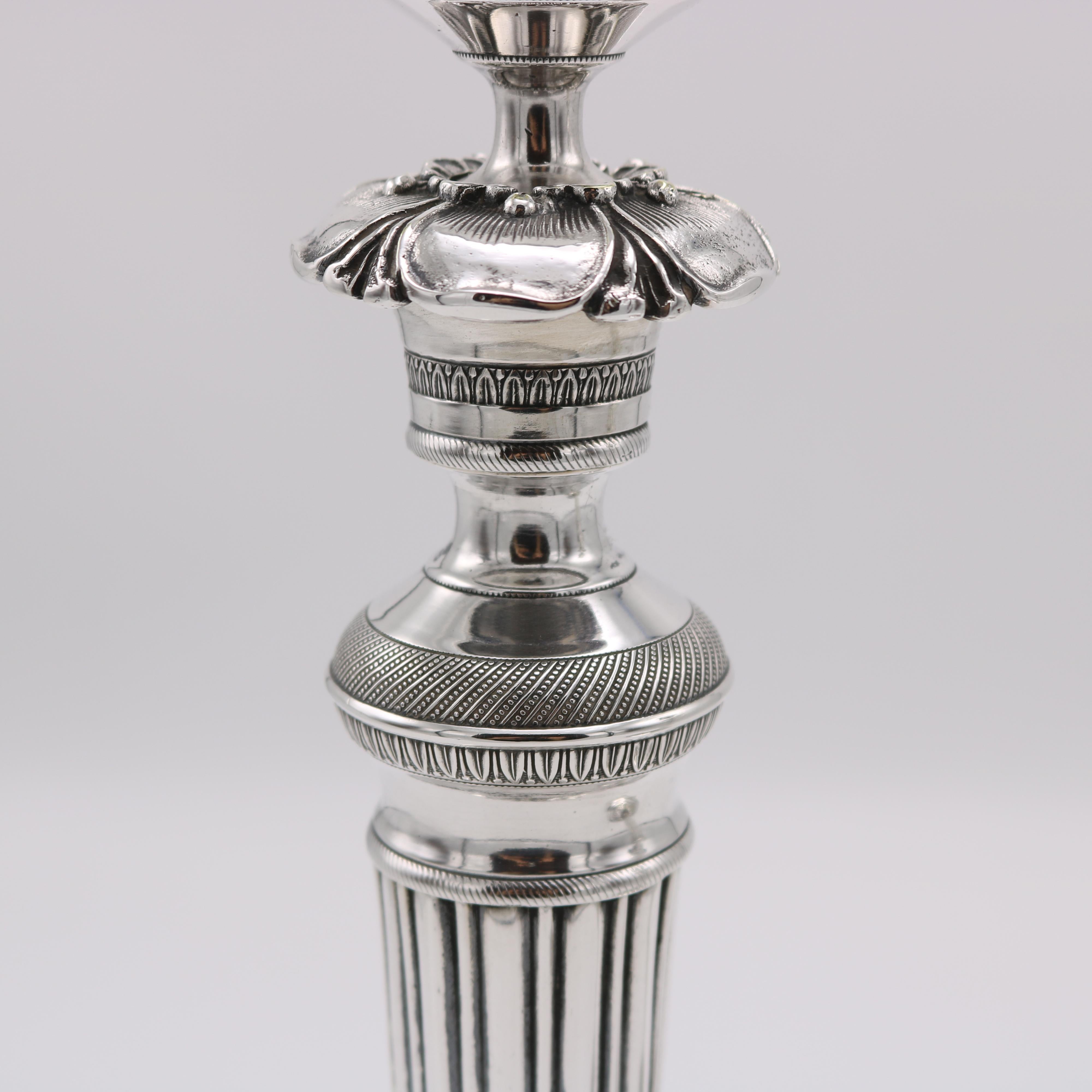Pair Empire Period Silverplate Candlesticks France circa 1820 In Good Condition For Sale In New York, NY