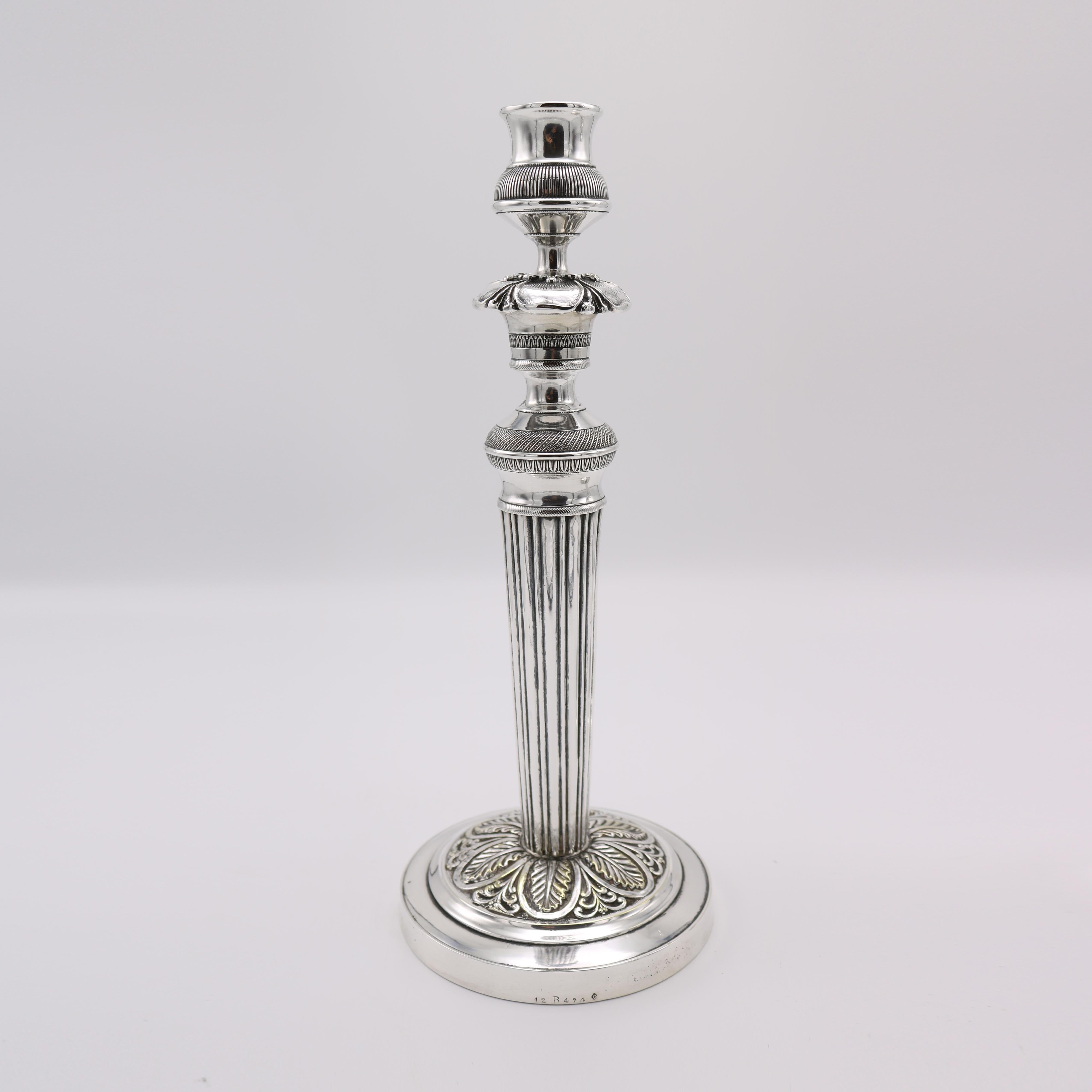 Early 19th Century Pair Empire Period Silverplate Candlesticks France circa 1820 For Sale