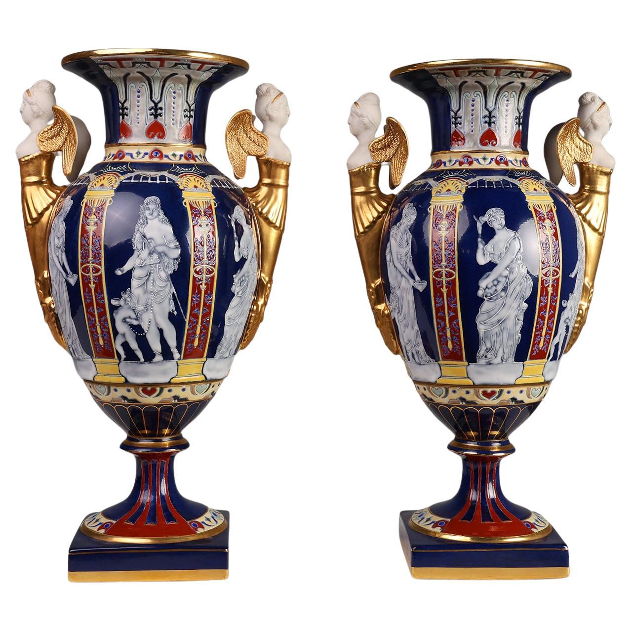 Pair Empire Porcelain Vases by August & Conrad Bauscher, Germany ca. 1900