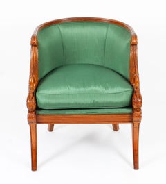 Pair of Empire Revival Gilded Swan Neck Walnut Armchairs, 20th Century