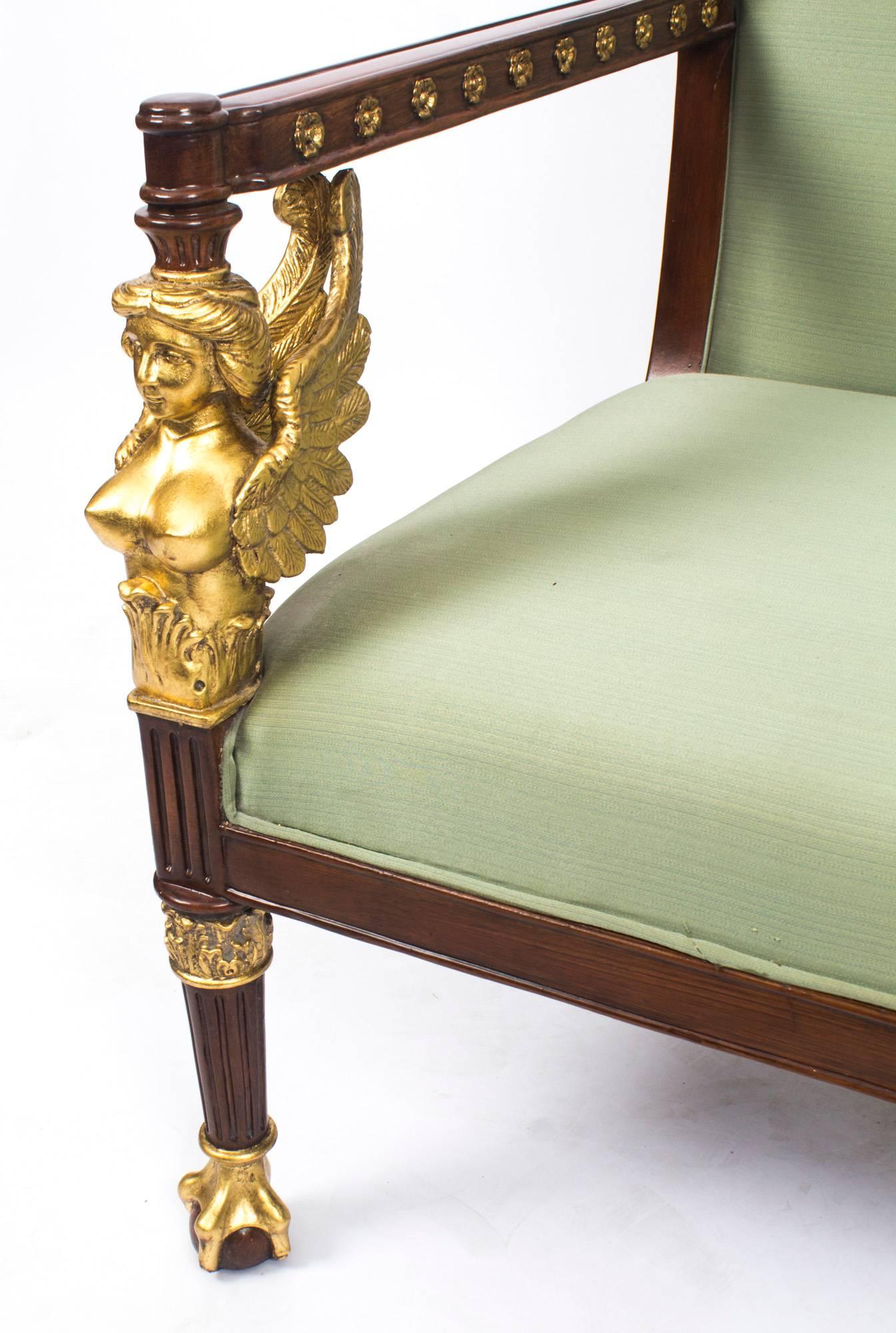 Pair of Empire Revival Mahogany and Gilt Armchairs, Late 20th Century 1