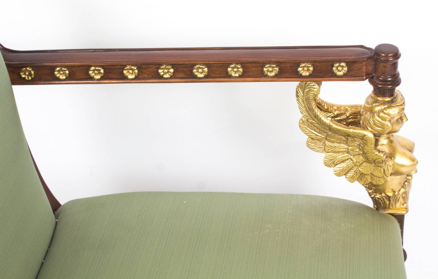Pair of Empire Revival Mahogany and Gilt Armchairs, Late 20th Century 4