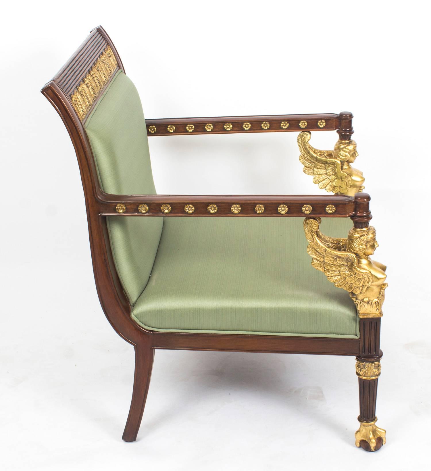 Pair of Empire Revival Mahogany and Gilt Armchairs, Late 20th Century 5