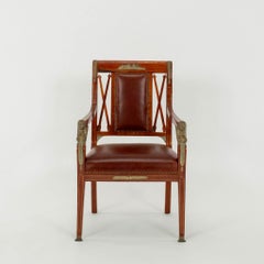 Pair Empire Revival Style Leather Armchairs