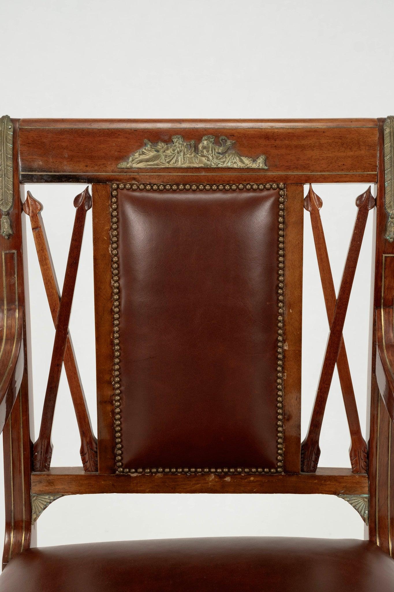 Pair Empire Revival Style Leather Armchairs For Sale 2