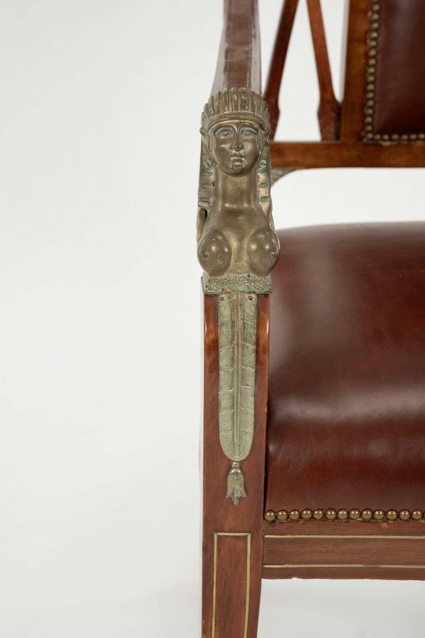 Pair Empire Revival Style Leather Armchairs For Sale 3