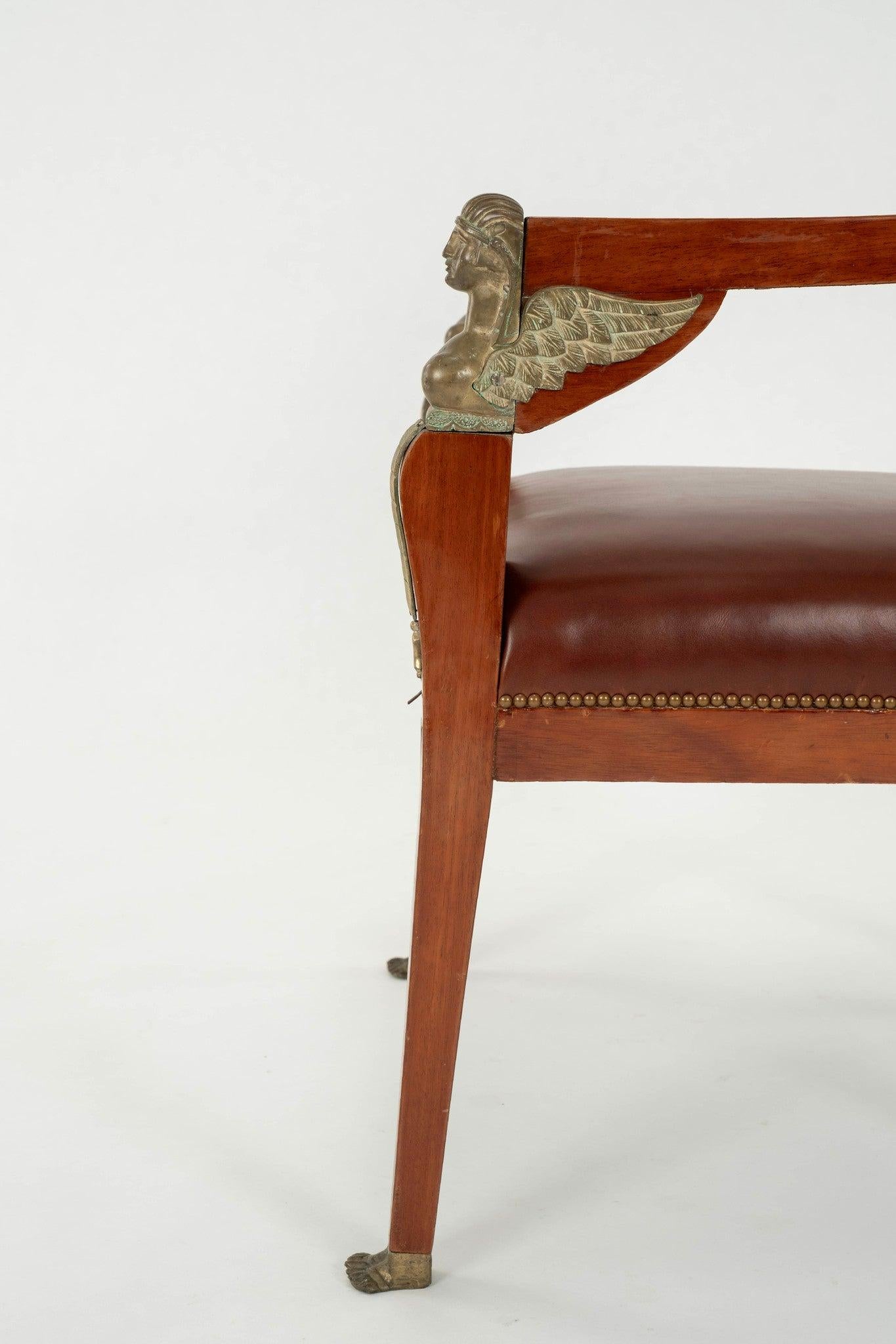 Pair Empire Revival Style Leather Armchairs For Sale 4