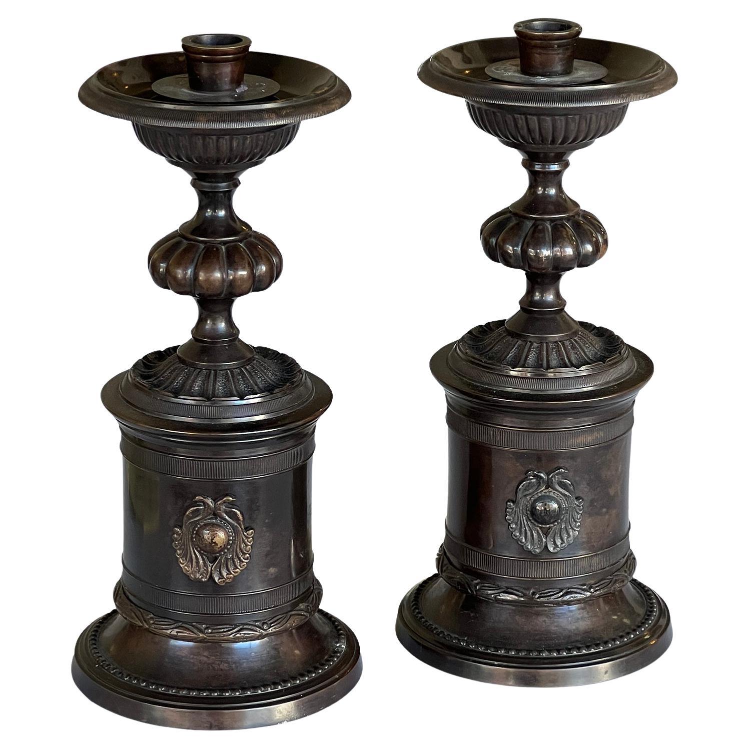 Pareja de Portavelas de Bronce Estilo Imperio