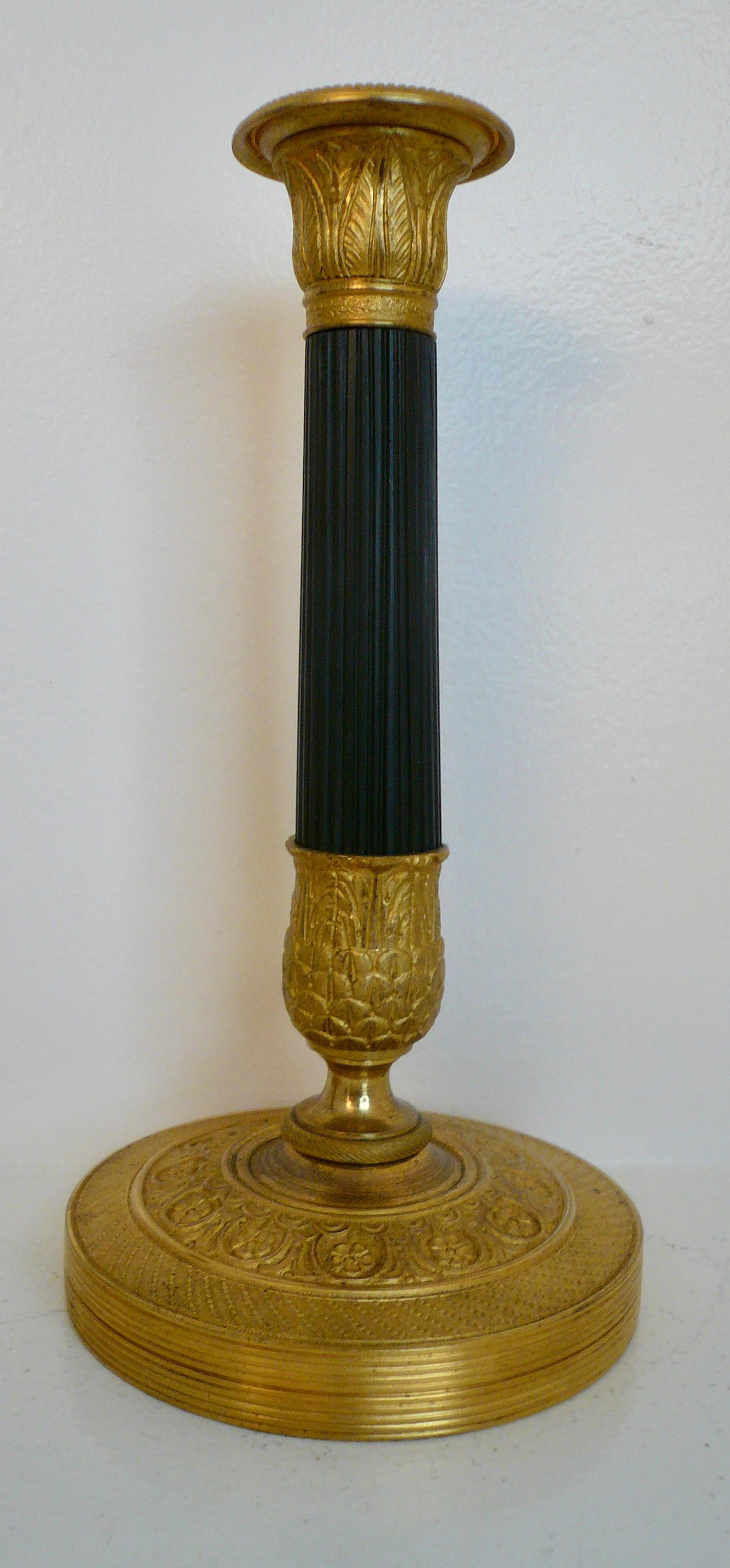 French Pair Empire Style Bronze Candlesticks For Sale