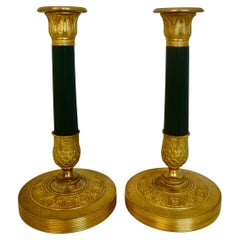 Antique Pair Empire Style Bronze Candlesticks