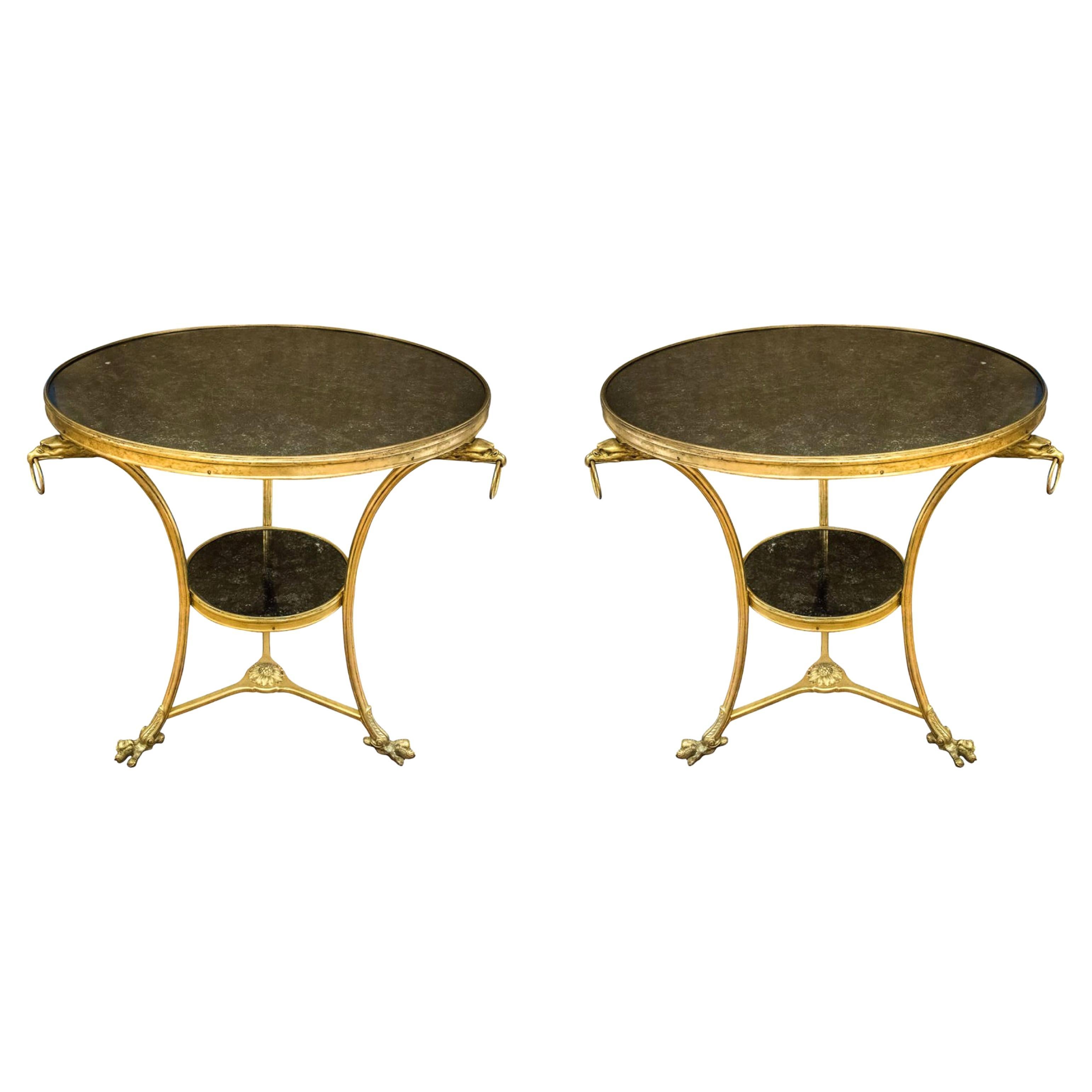 Pair Empire Style French Bronze marble top end tables/Gueridons