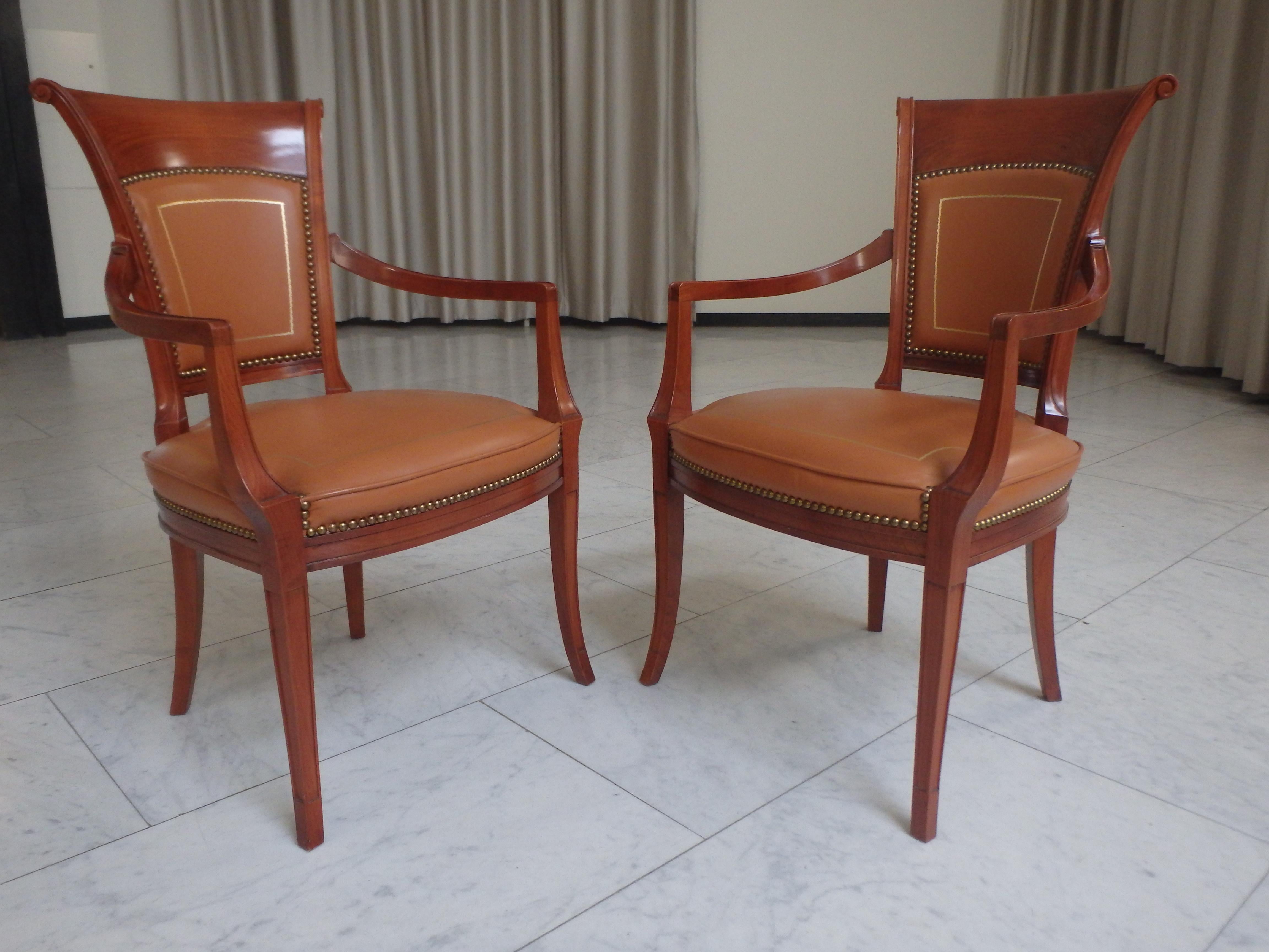 Pair Empire Style leather armchairs For Sale 9