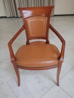 Pair Empire Style leather armchairs