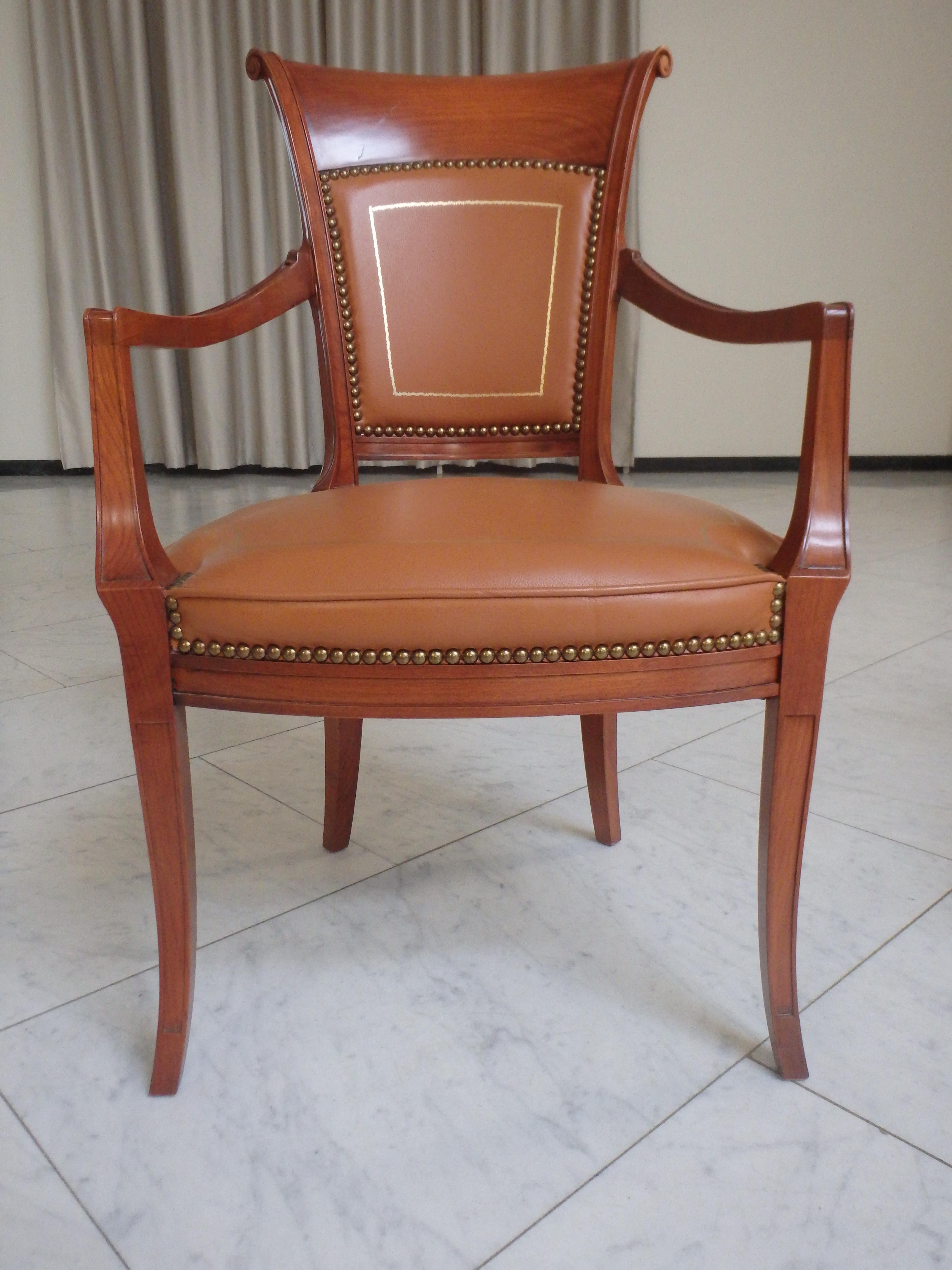 French Pair Empire Style leather armchairs For Sale