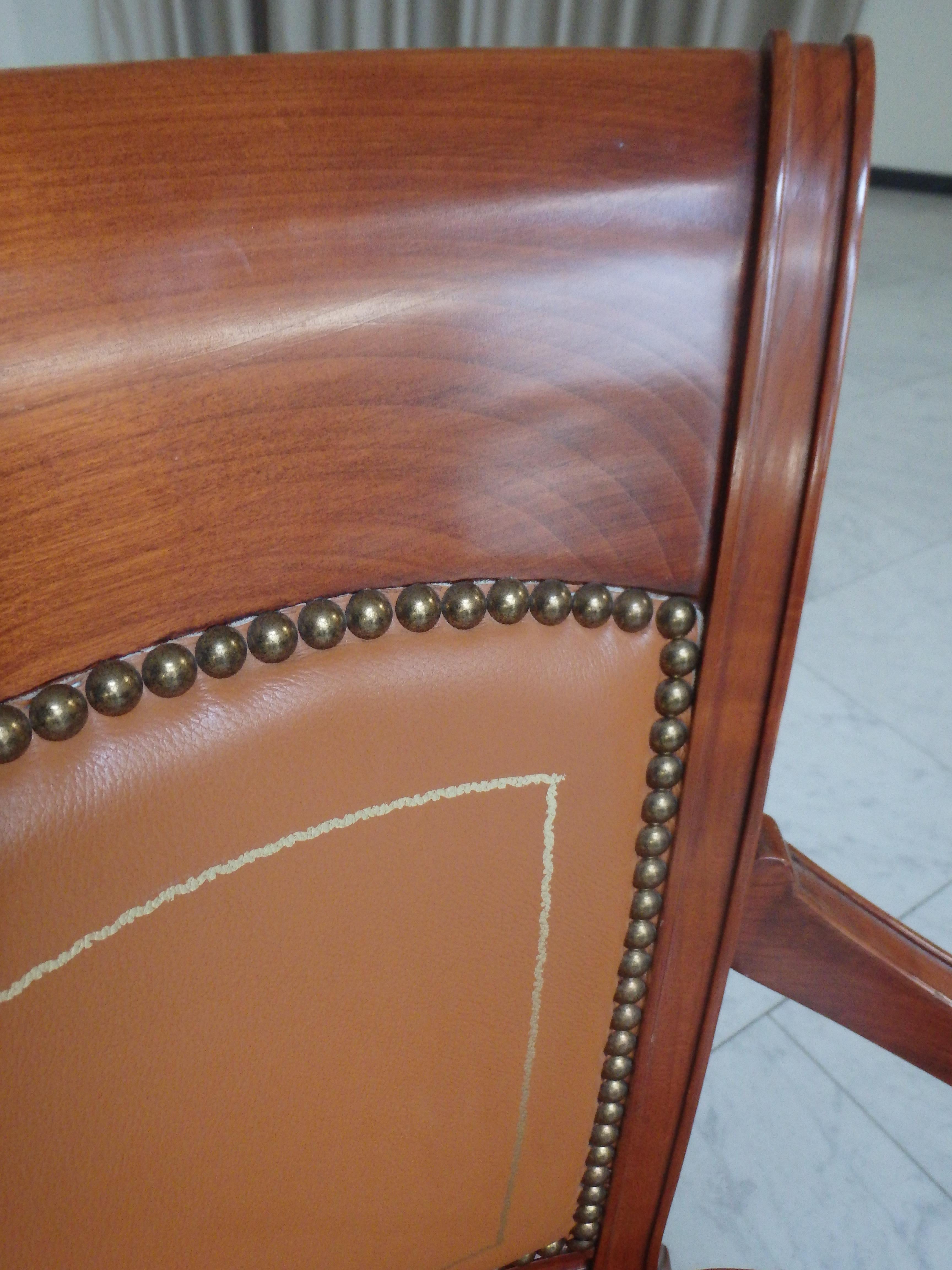 Leather Pair Empire Style leather armchairs For Sale