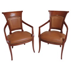 Vintage Pair Empire Style leather armchairs
