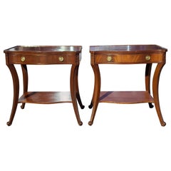Pair Empire Style Mahogany Two-Tier Single Drawer Side Tables