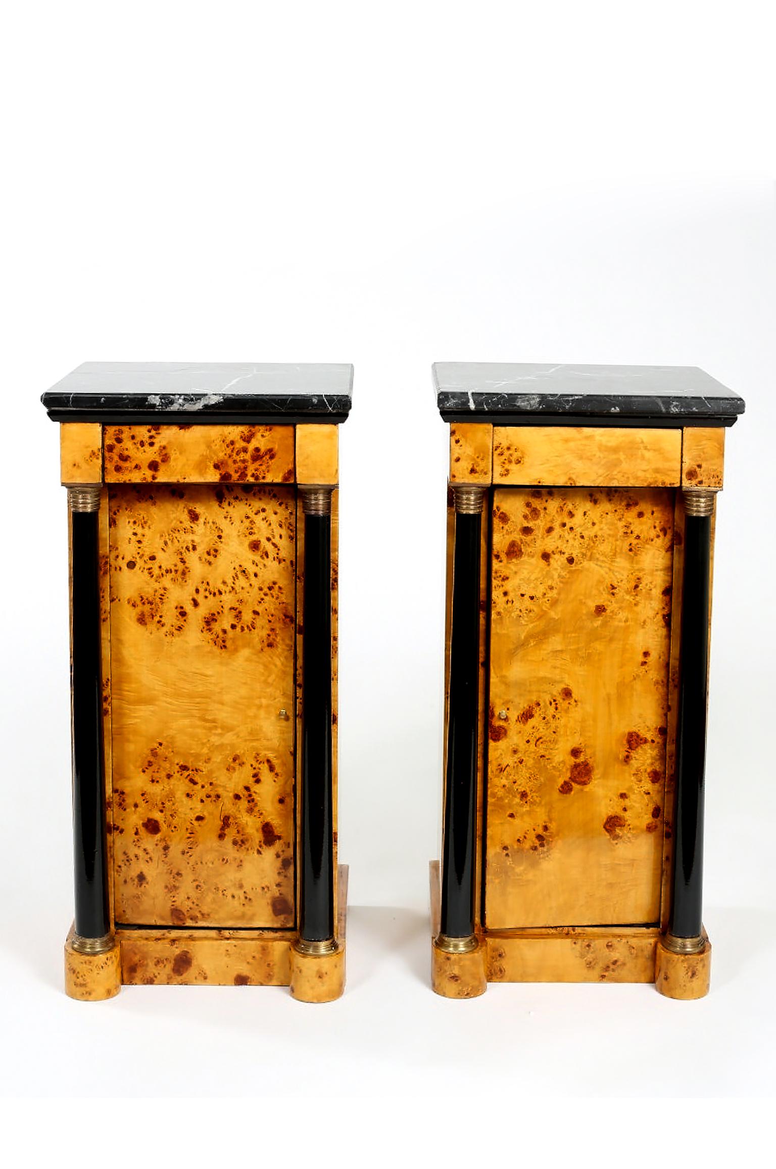 Pair Empire Style Marble-Top Bar / Wood Half Commodes 8