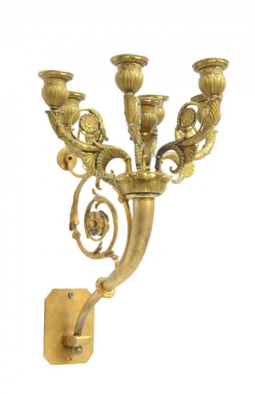 French Pair Empire Style Ormolu Sconces, 19 Century For Sale