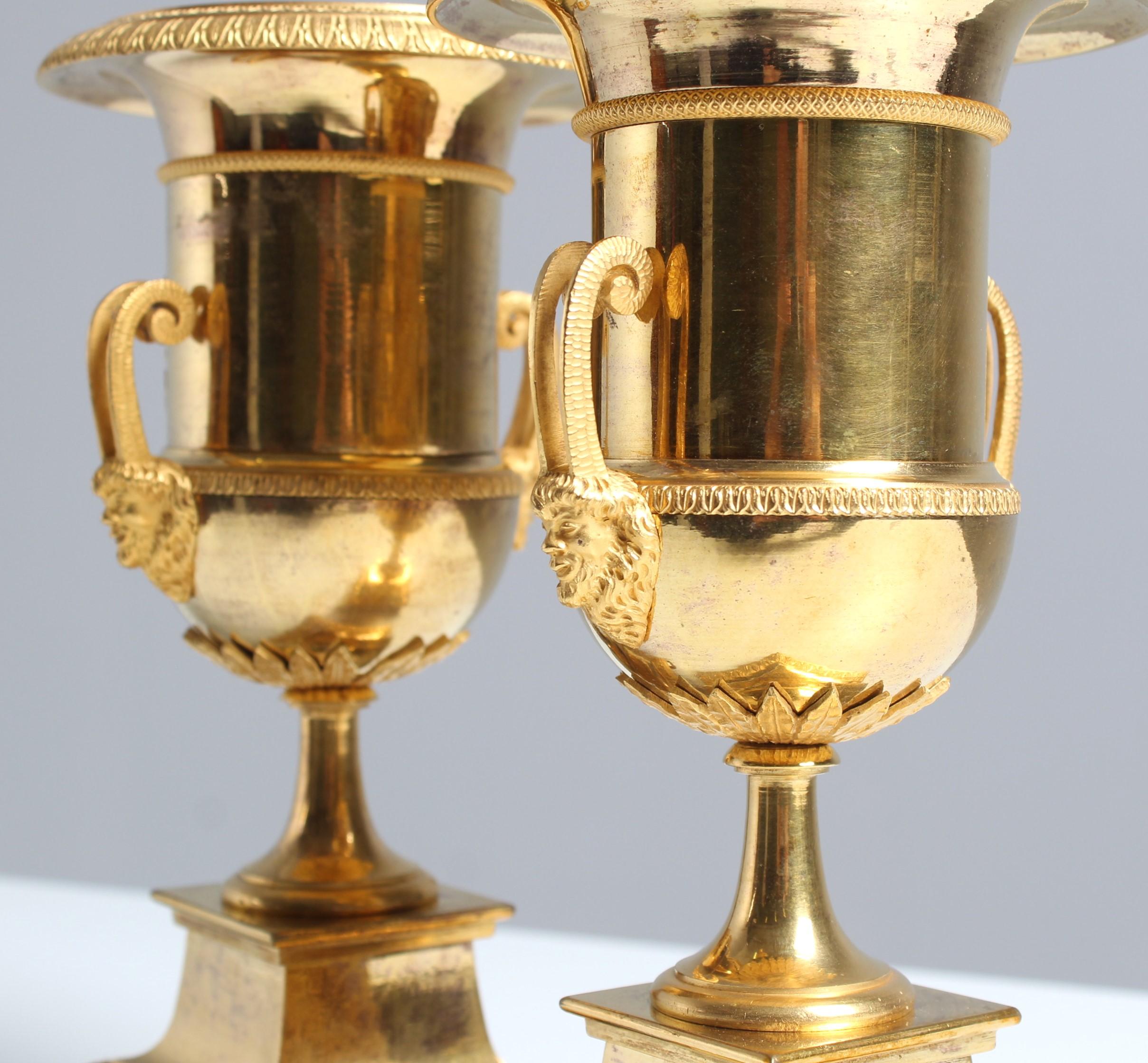 Pair Empire Vases or Cassolettes, Firegilded Bronze, France, c. 1810 2