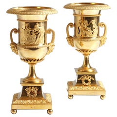 Pair Empire Vases or Cassolettes, Firegilded Bronze, France, c. 1810