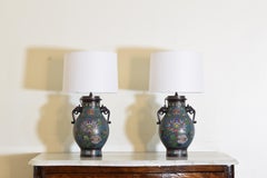 Pair Enameled Bronze Cloisonne Table Lamps, Early 20th Century