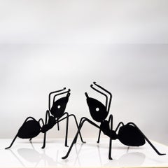 Pair Enameled Metal Black Ant Sculptures