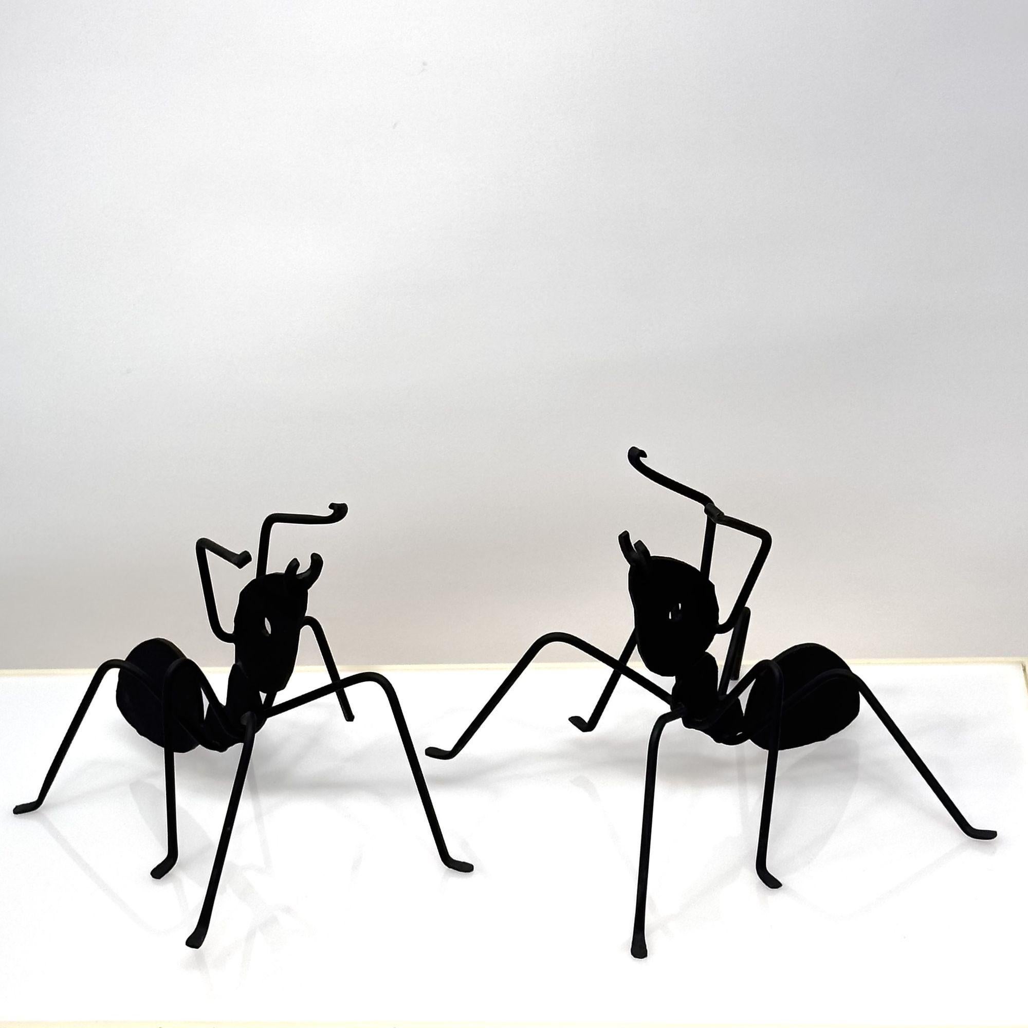 Post-Modern Pair Enameled Metal Black Ant Sculptures For Sale