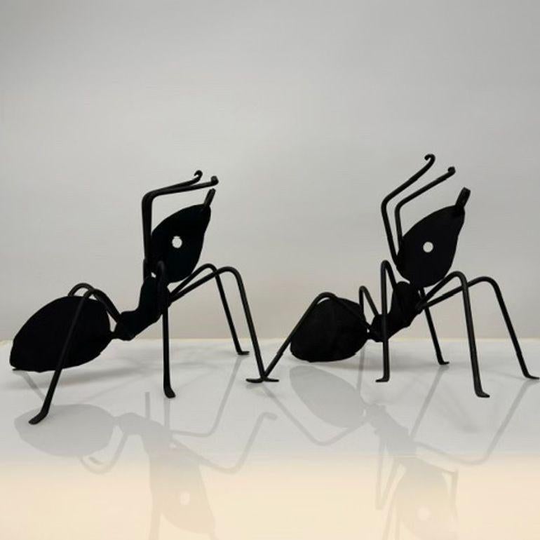American Pair Enameled Metal Black Ant Sculptures For Sale