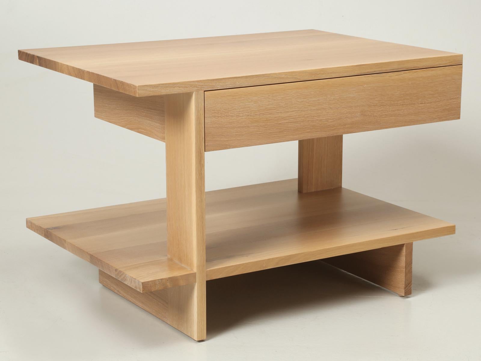 Pair of Custom Made End Tables or Console Tables or even Night Stands made to order by Old Plank. The pair of table were crafted from the finest rift-cut white oak we could source and were beautifully executed. We make them to order in any dimension