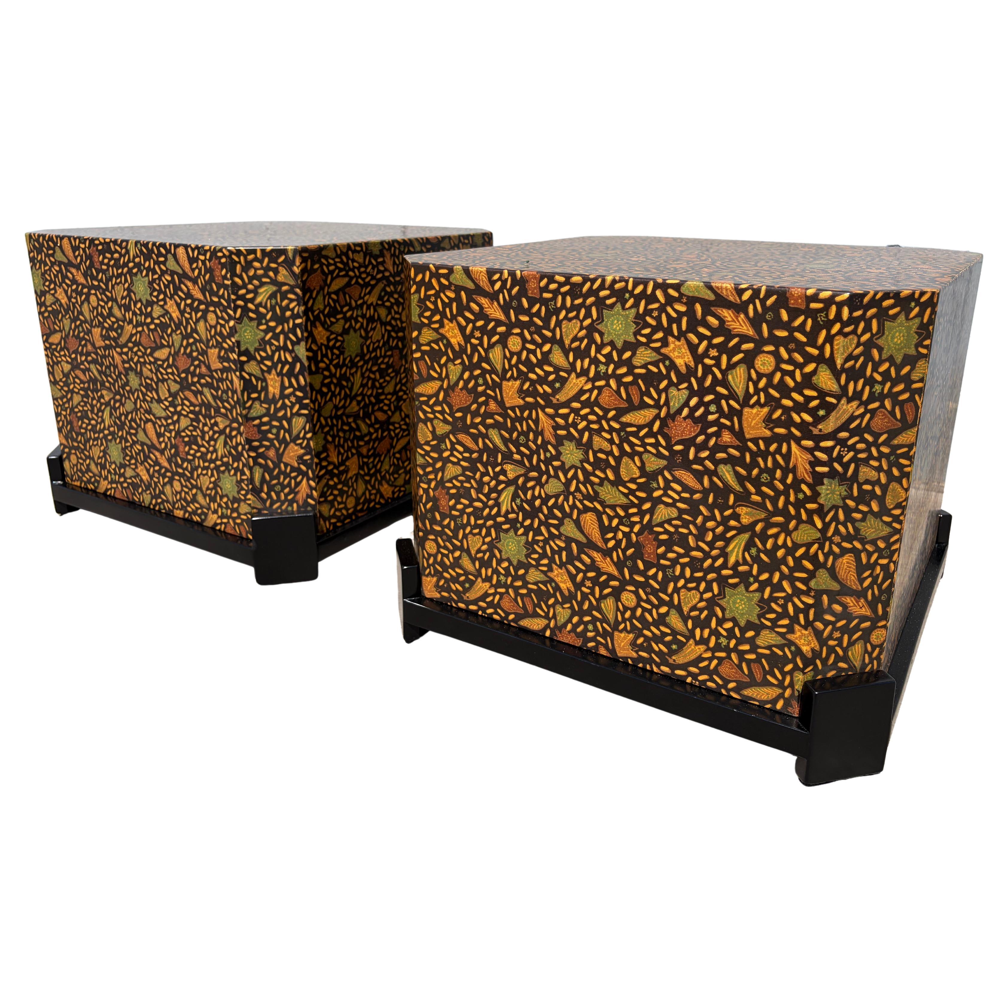 Pair End Tables, Side Tables, Fabric and Resin, 1980s
