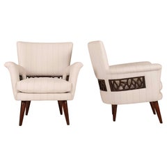 Pair Englander & Bonta Black White Stripe Arm Chairs, Argentina, circa 1950