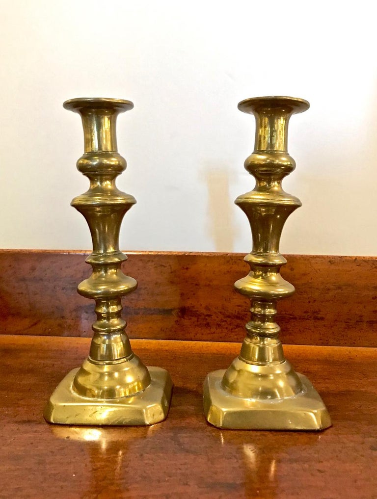 Pair of English 19th Century Brass PushUp Candlesticks at 1stDibs