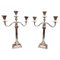 Antique Pair English 19th Century Sterling Convertible Columnar 2 or 3 LIght Candelabra