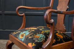 Pair of English 19th Century Large Mahogany Carver Elbow Chairs Reupholstered