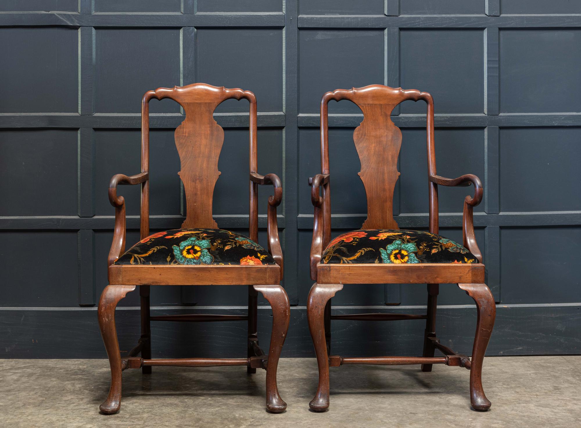 Pair of English 19th Century Large Mahogany Carver Elbow Chairs Reupholstered In Good Condition For Sale In Staffordshire, GB
