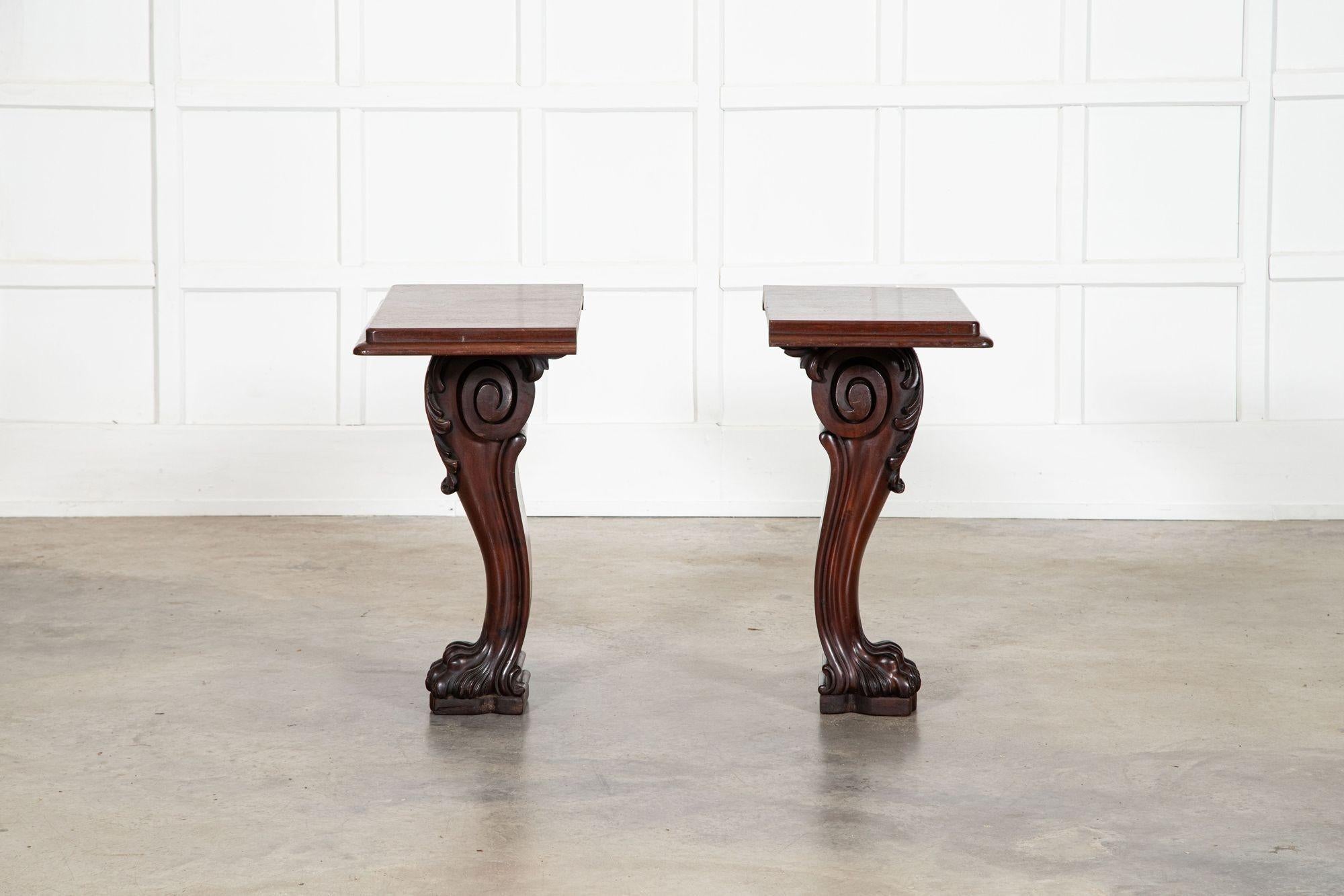 Pair English 19thC Mahogany Lion Paw Console Tables For Sale 7